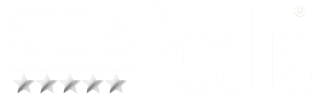 SociaPedia white logo with stars
